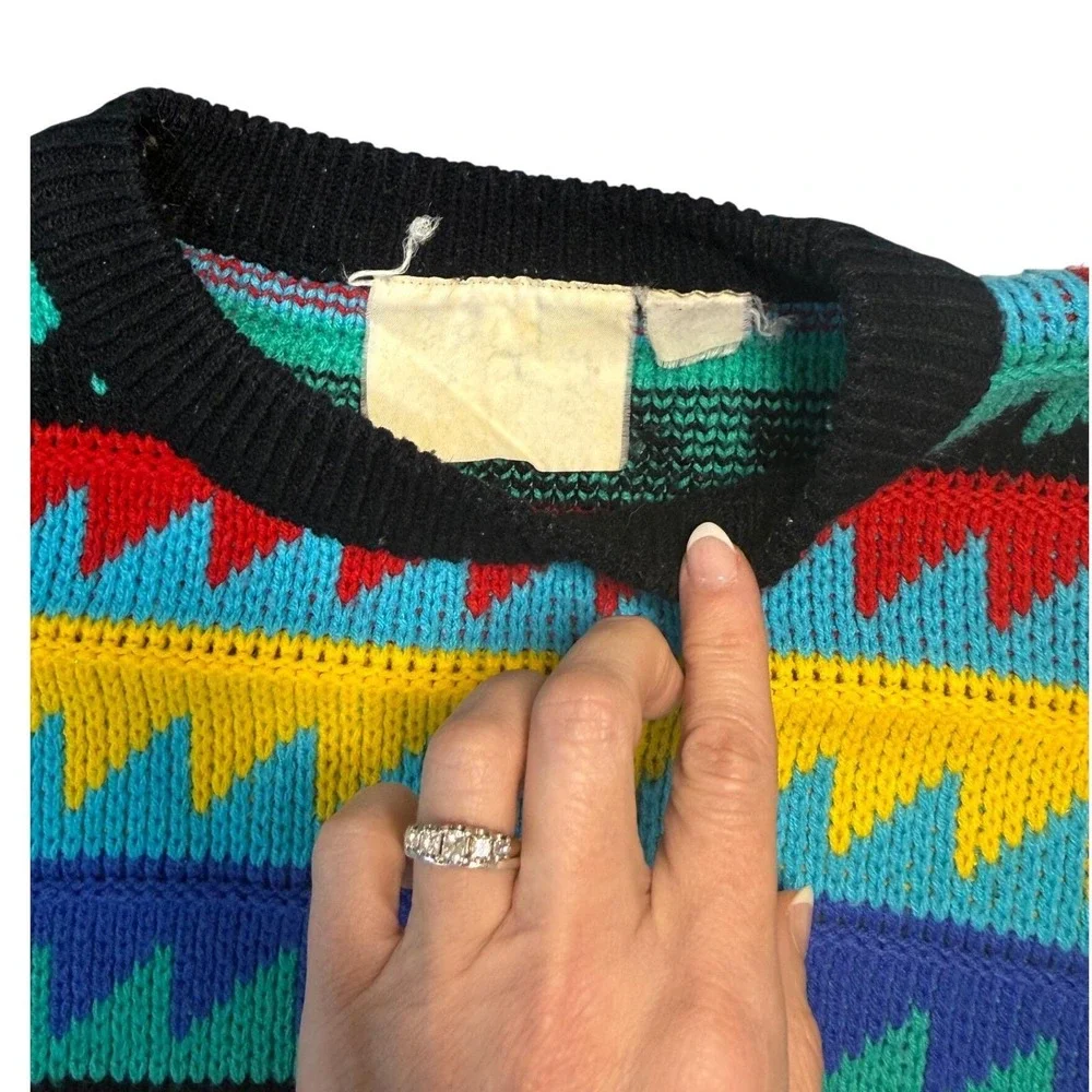 Vintage 80s OP Ocean Pacific Rainbow‎ Knit Sweater Mens Large Apres Ski